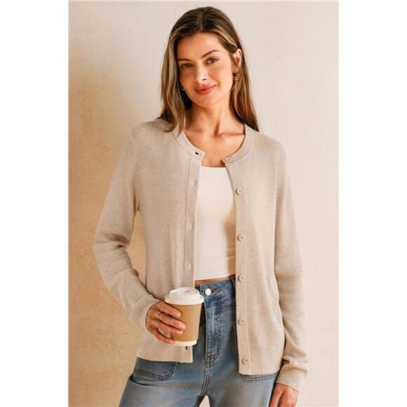 Women's Wool Blended Cardigan Sweaters Lightweight Apricot - Picture 2 of 6